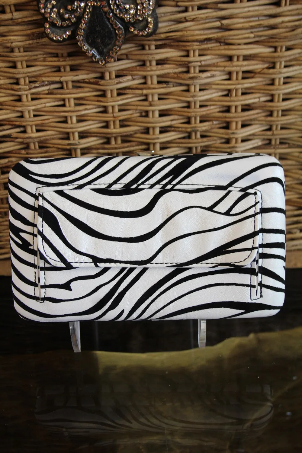 ADO | Bling Cross Zebra Print Clutch Wallet