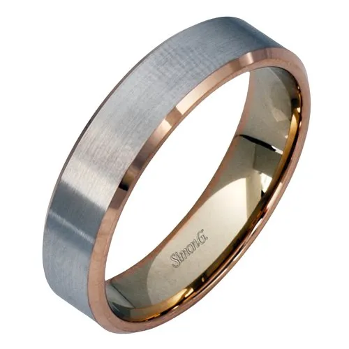 Simon G. White & Rose Gold Satin Finish Wedding Band